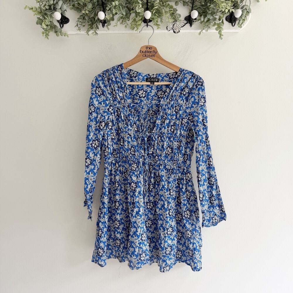 J. Crew Tiered Tie Front Beach Mini Dress Floral Blue Small TT6045